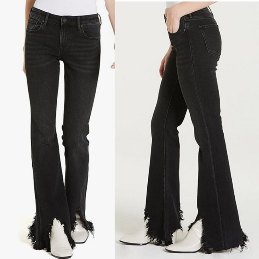 Dear John ROSIE MID RISE FLARE CLAYTON JEANS sz 27 NWT Black Ripped Hem Distress